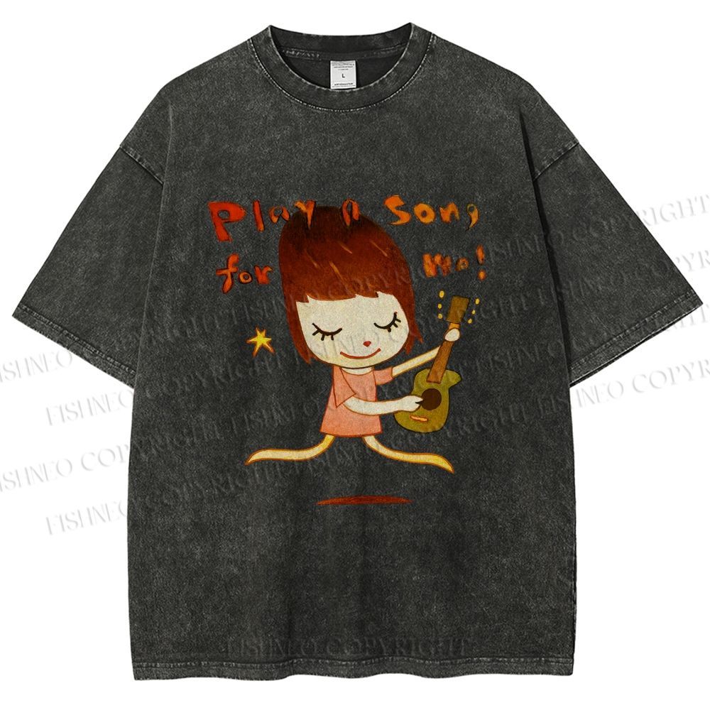 Unisex Yoshitomo Nara Play A Song For Me Printed Washed Tee