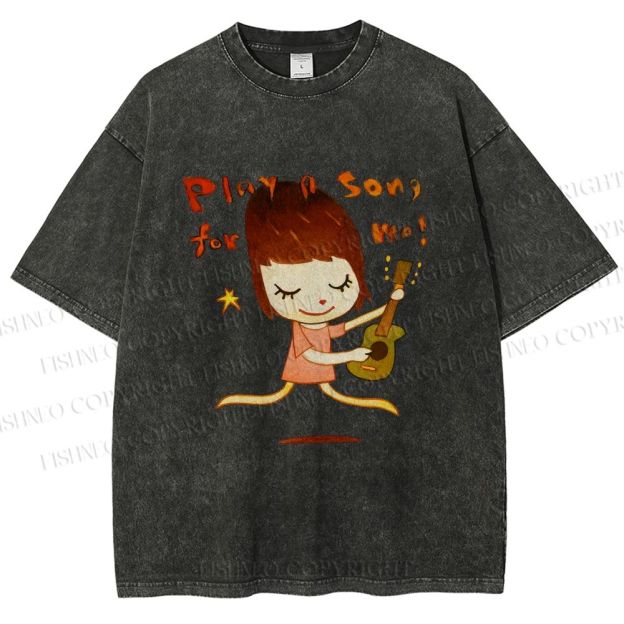 Unisex Yoshitomo Nara Play A Song For Me Printed Washed Tee
