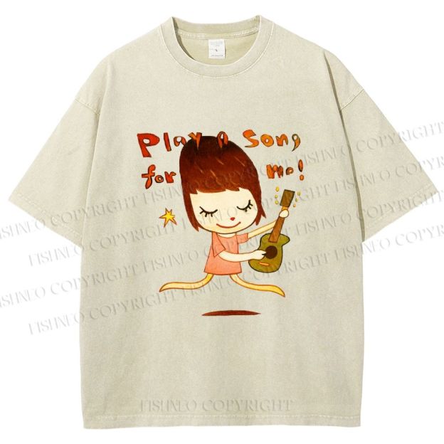 Unisex Yoshitomo Nara Play A Song For Me Printed Washed Tee