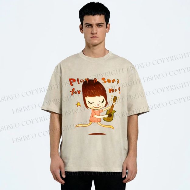Unisex Yoshitomo Nara Play A Song For Me Printed Washed Tee