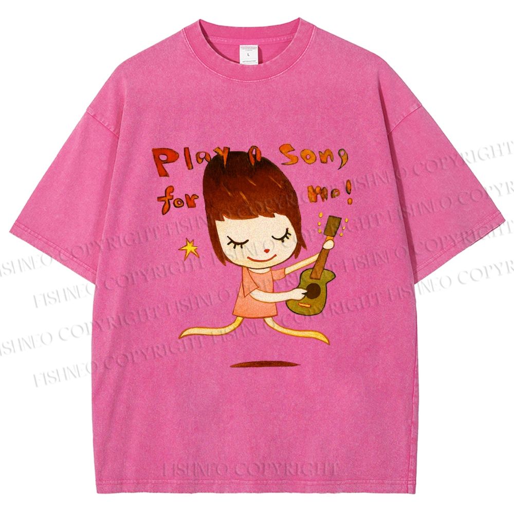 Unisex Yoshitomo Nara Play A Song For Me Printed Washed Tee