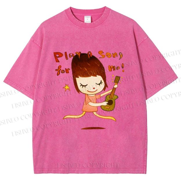 Unisex Yoshitomo Nara Play A Song For Me Printed Washed Tee