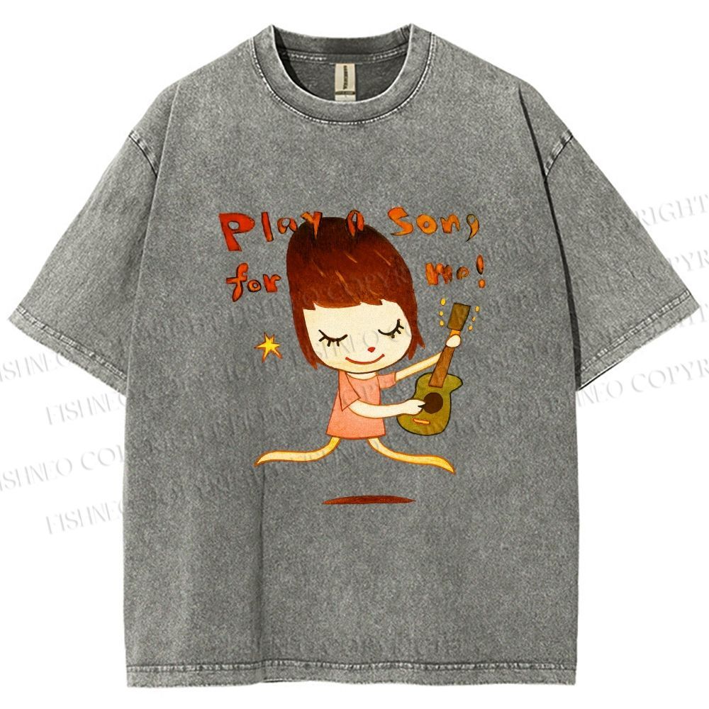 Unisex Yoshitomo Nara Play A Song For Me Printed Washed Tee