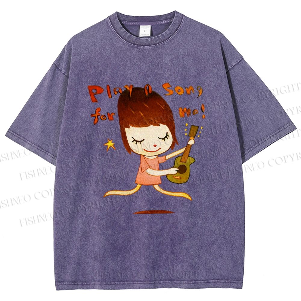 Unisex Yoshitomo Nara Play A Song For Me Printed Washed Tee