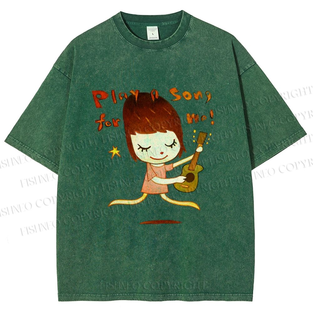 Unisex Yoshitomo Nara Play A Song For Me Printed Washed Tee