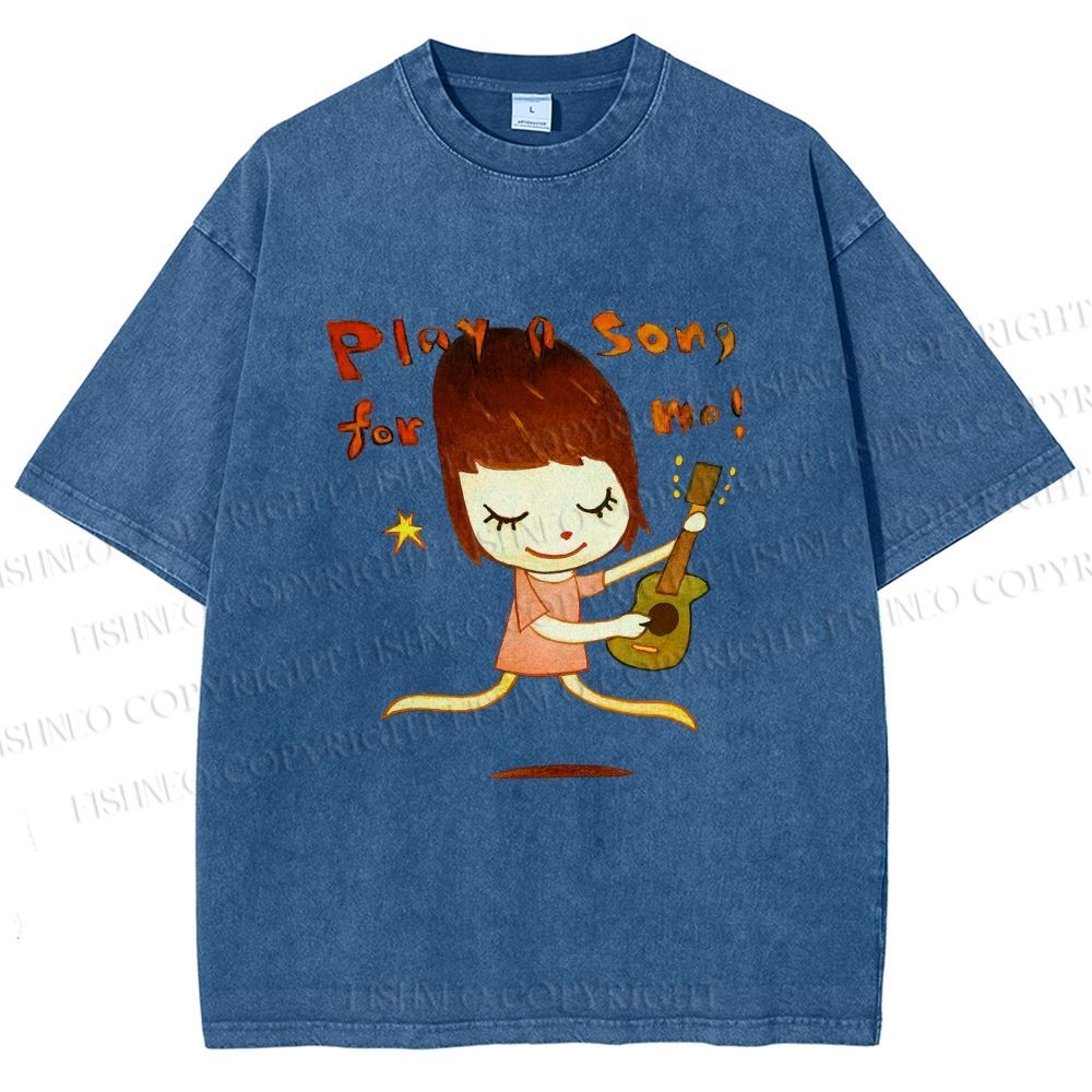 Unisex Yoshitomo Nara Play A Song For Me Printed Washed Tee
