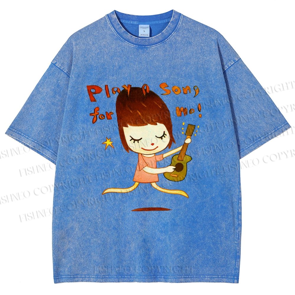 Unisex Yoshitomo Nara Play A Song For Me Printed Washed Tee