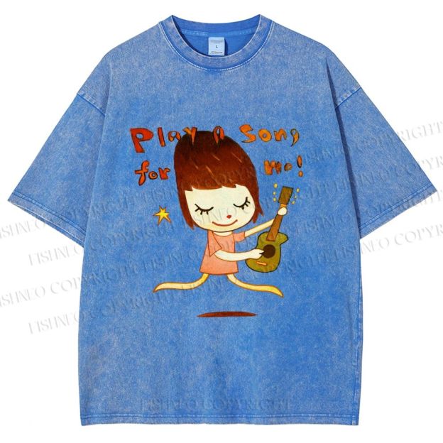 Unisex Yoshitomo Nara Play A Song For Me Printed Washed Tee