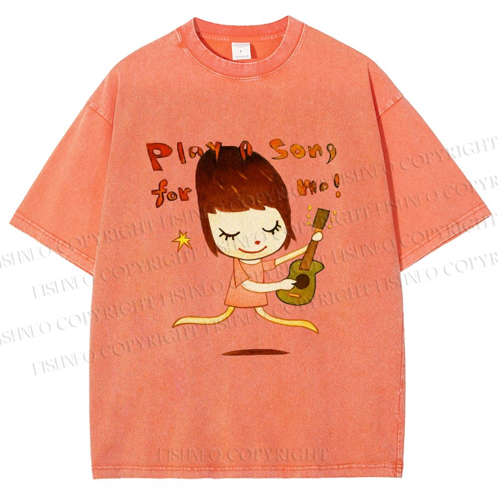 Unisex Yoshitomo Nara Play A Song For Me Printed Washed Tee