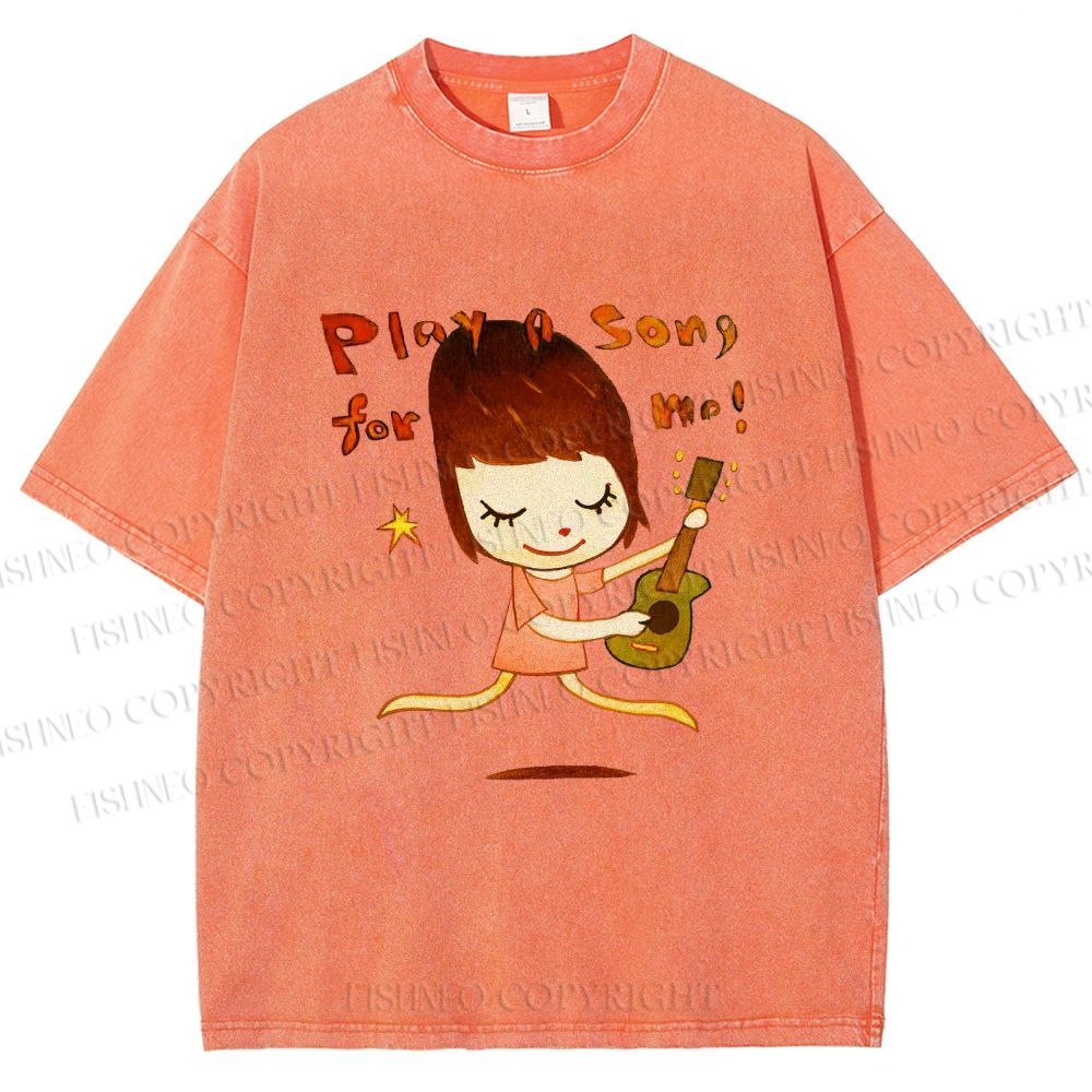 Unisex Yoshitomo Nara Play A Song For Me Printed Washed Tee