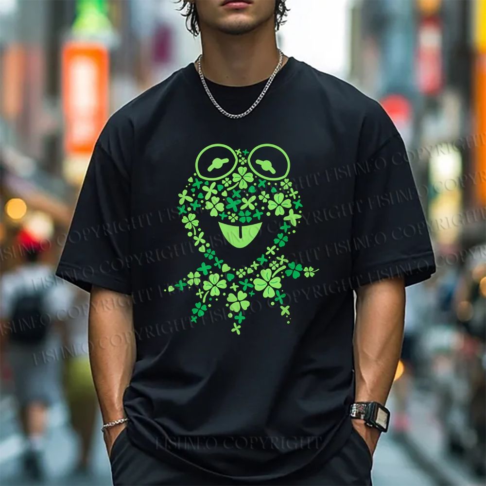 Unisex Classic Cotton Four-Leaf Clover Frog Printed T-shirt