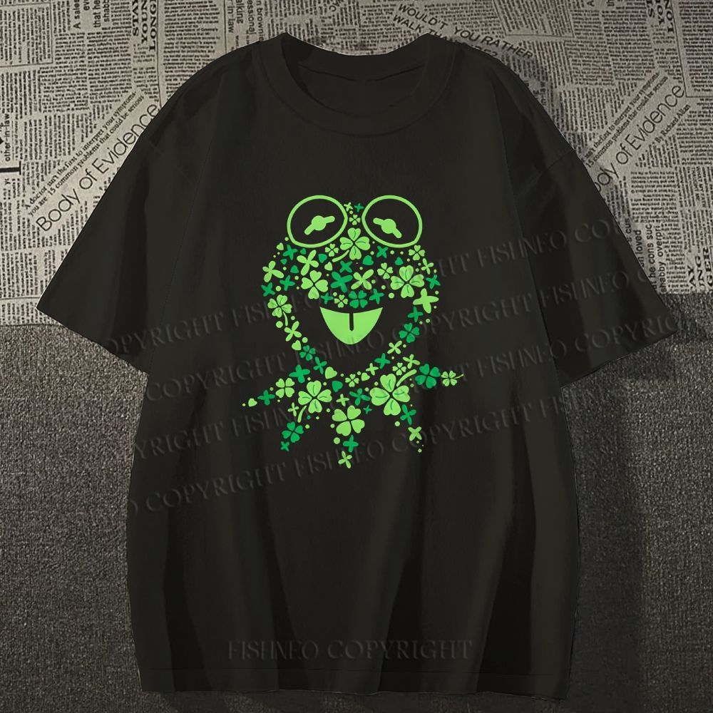 Unisex Classic Cotton Four-Leaf Clover Frog Printed T-shirt