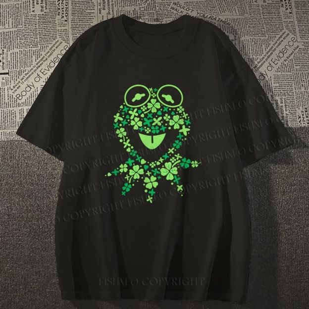 Unisex Classic Cotton Four-Leaf Clover Frog Printed T-shirt