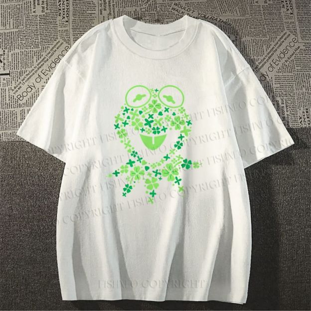 Unisex Classic Cotton Four-Leaf Clover Frog Printed T-shirt