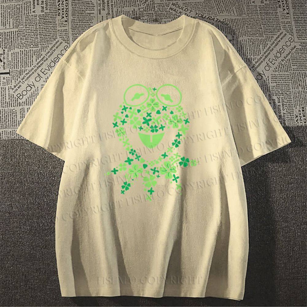 Unisex Classic Cotton Four-Leaf Clover Frog Printed T-shirt
