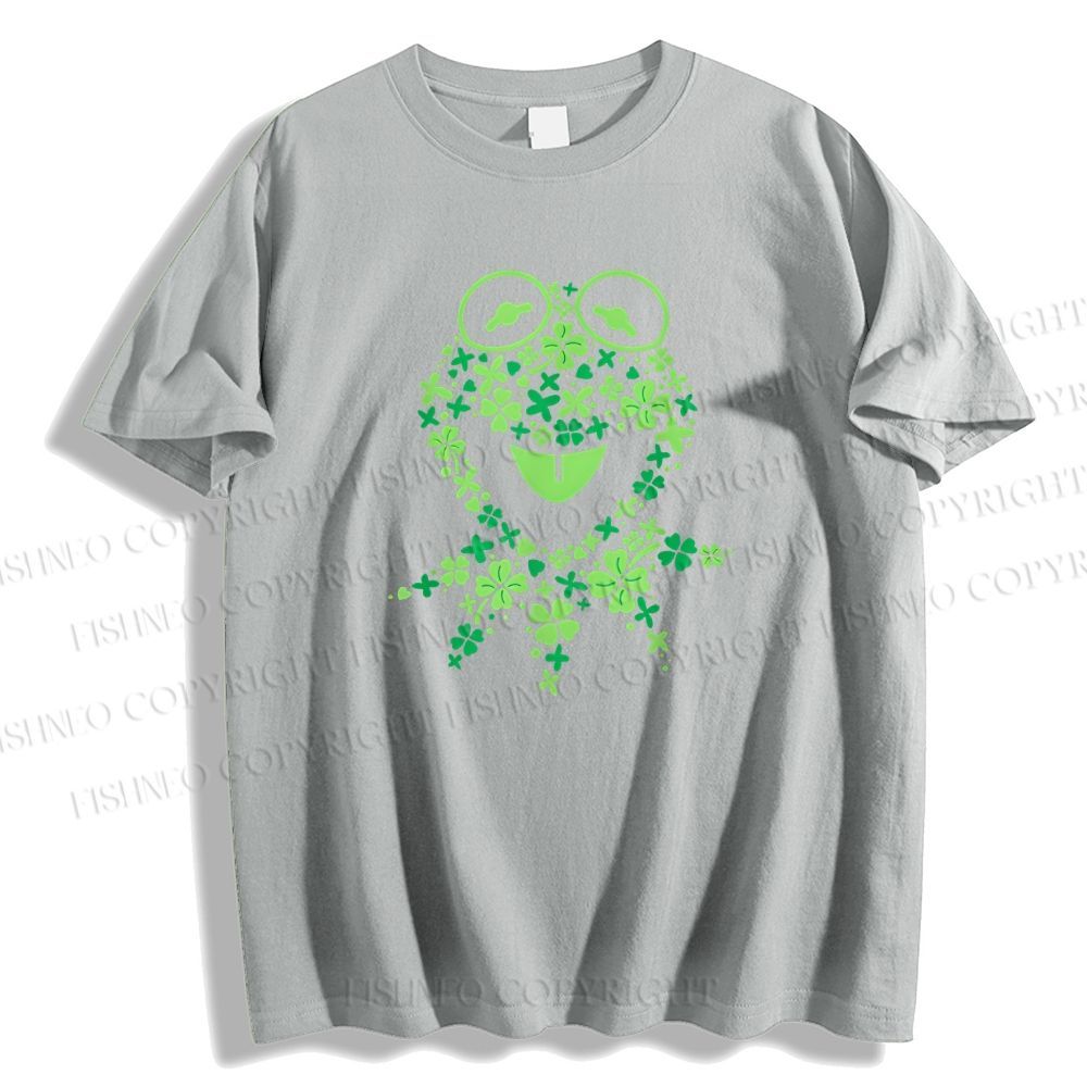 Unisex Classic Cotton Four-Leaf Clover Frog Printed T-shirt