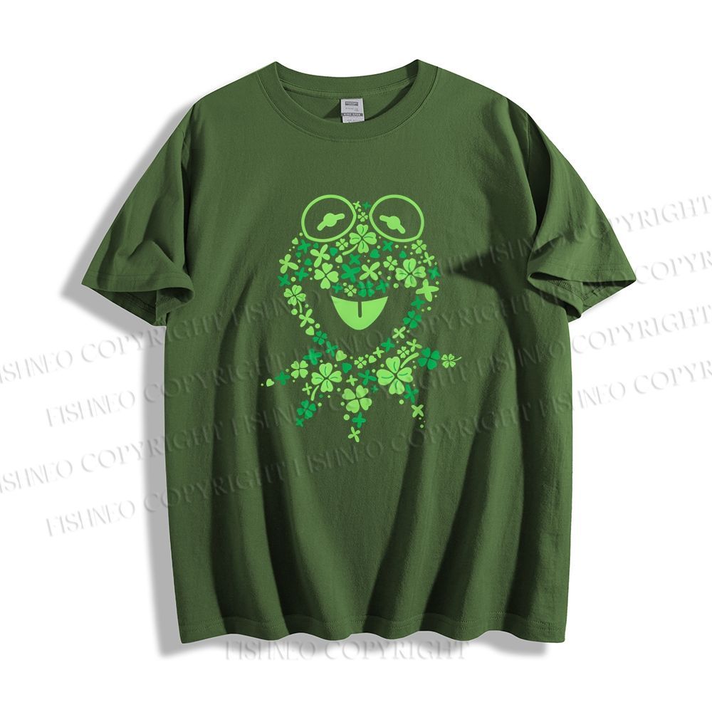 Unisex Classic Cotton Four-Leaf Clover Frog Printed T-shirt