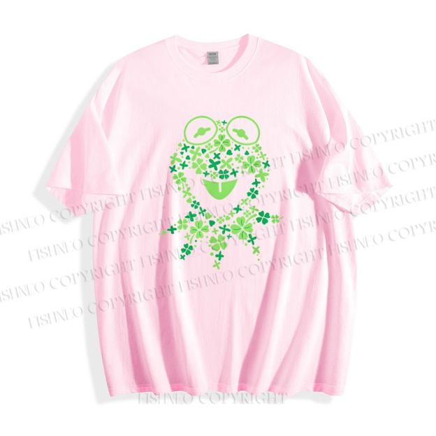 Unisex Classic Cotton Four-Leaf Clover Frog Printed T-shirt