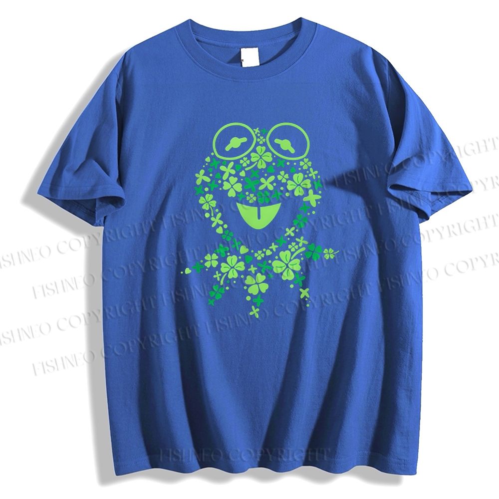 Unisex Classic Cotton Four-Leaf Clover Frog Printed T-shirt