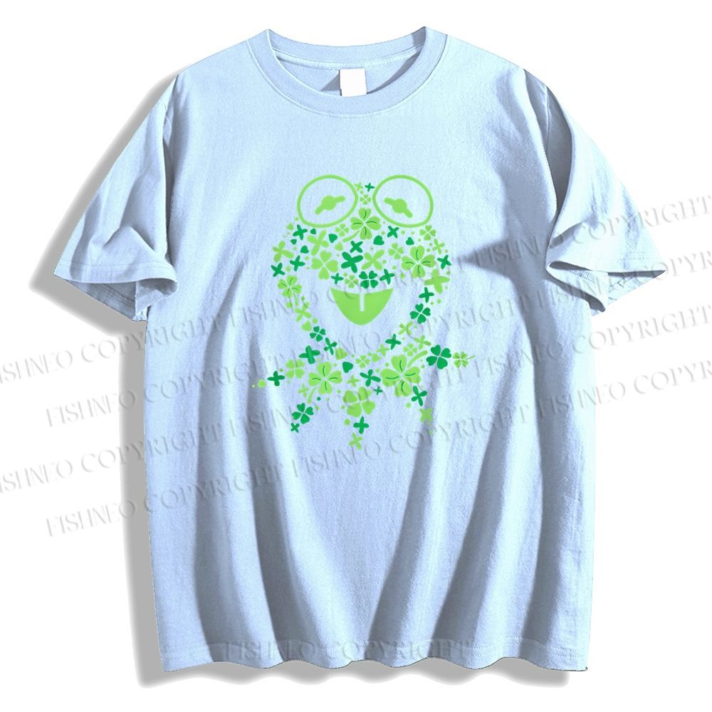 Unisex Classic Cotton Four-Leaf Clover Frog Printed T-shirt