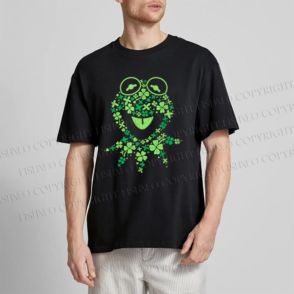 Unisex Classic Cotton Four-Leaf Clover Frog Printed T-shirt