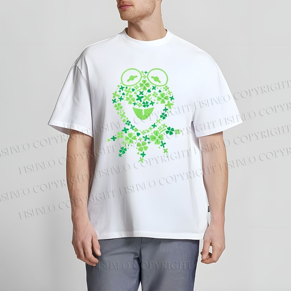 Unisex Classic Cotton Four-Leaf Clover Frog Printed T-shirt
