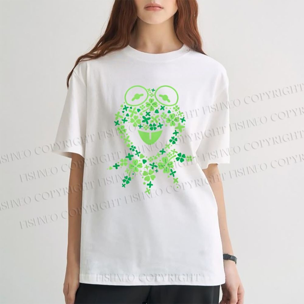 Unisex Classic Cotton Four-Leaf Clover Frog Printed T-shirt