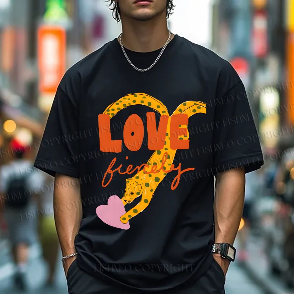 Unisex Classic Cotton Funny Panther in Love Printed T-shirt