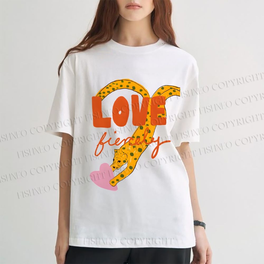 Unisex Classic Cotton Funny Panther in Love Printed T-shirt