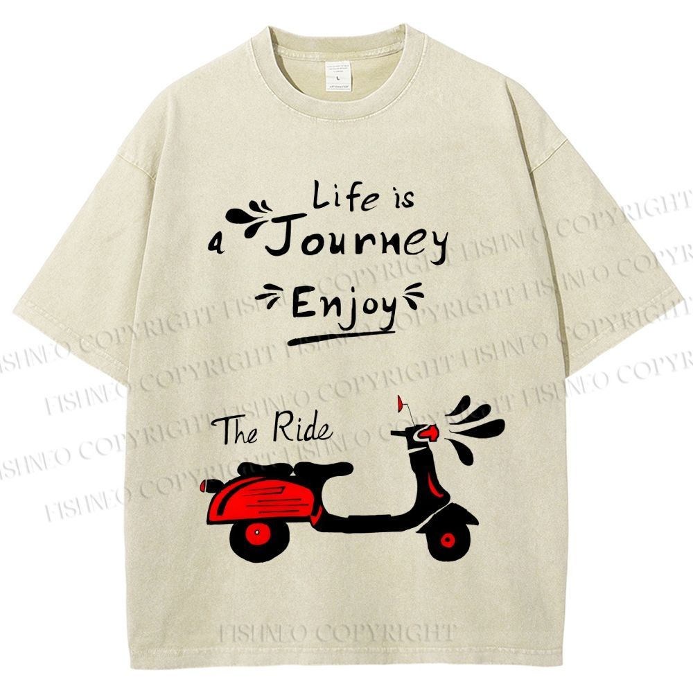 Unisex Life Is A Journey Enjoy The Ride Motorcycles Printed Washed Tee