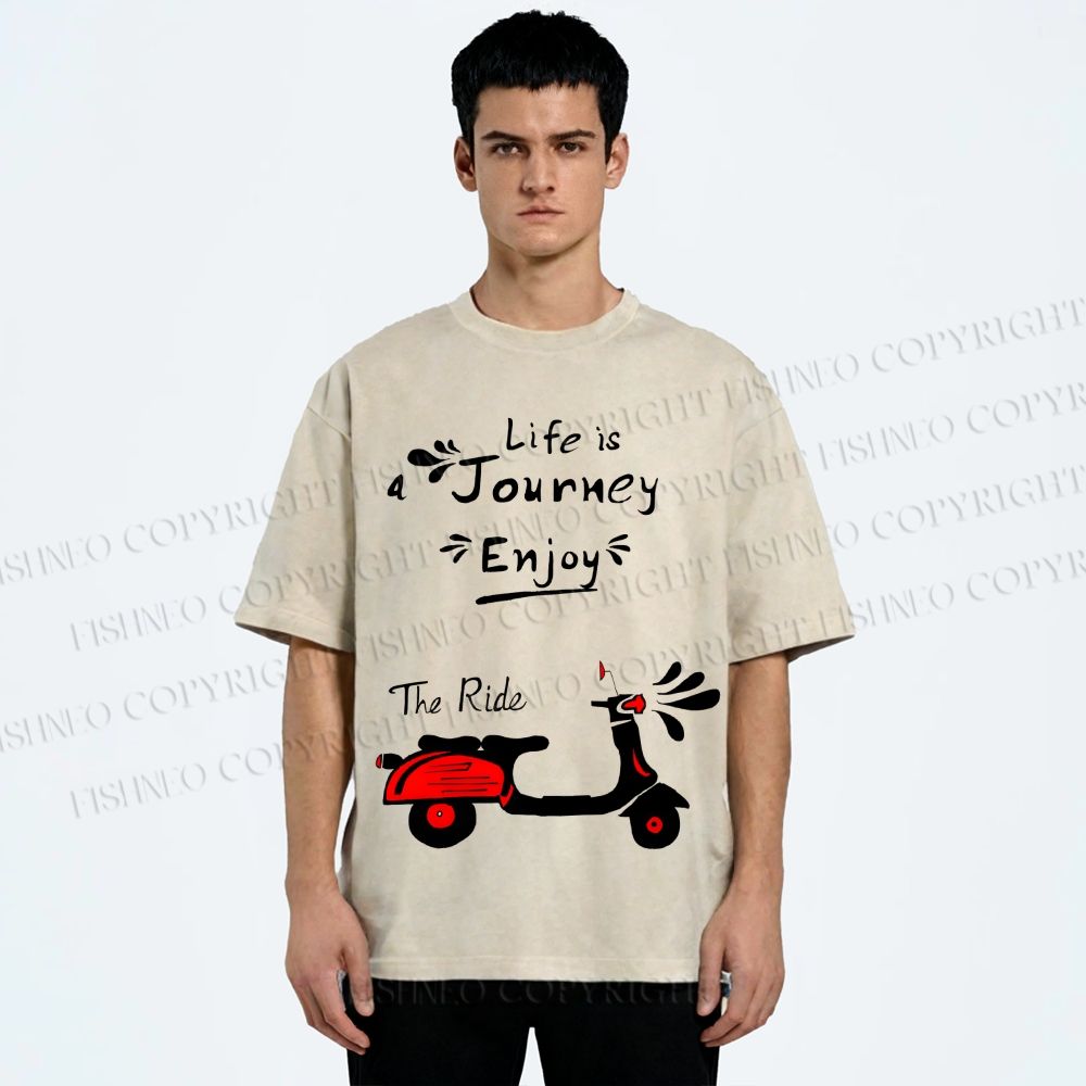 Unisex Life Is A Journey Enjoy The Ride Motorcycles Printed Washed Tee