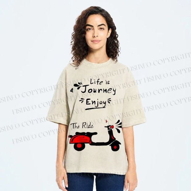 Unisex Life Is A Journey Enjoy The Ride Motorcycles Printed Washed Tee