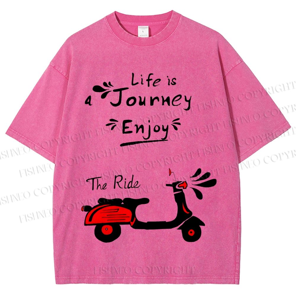 Unisex Life Is A Journey Enjoy The Ride Motorcycles Printed Washed Tee