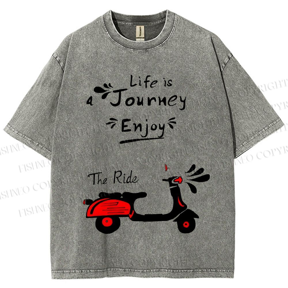 Unisex Life Is A Journey Enjoy The Ride Motorcycles Printed Washed Tee