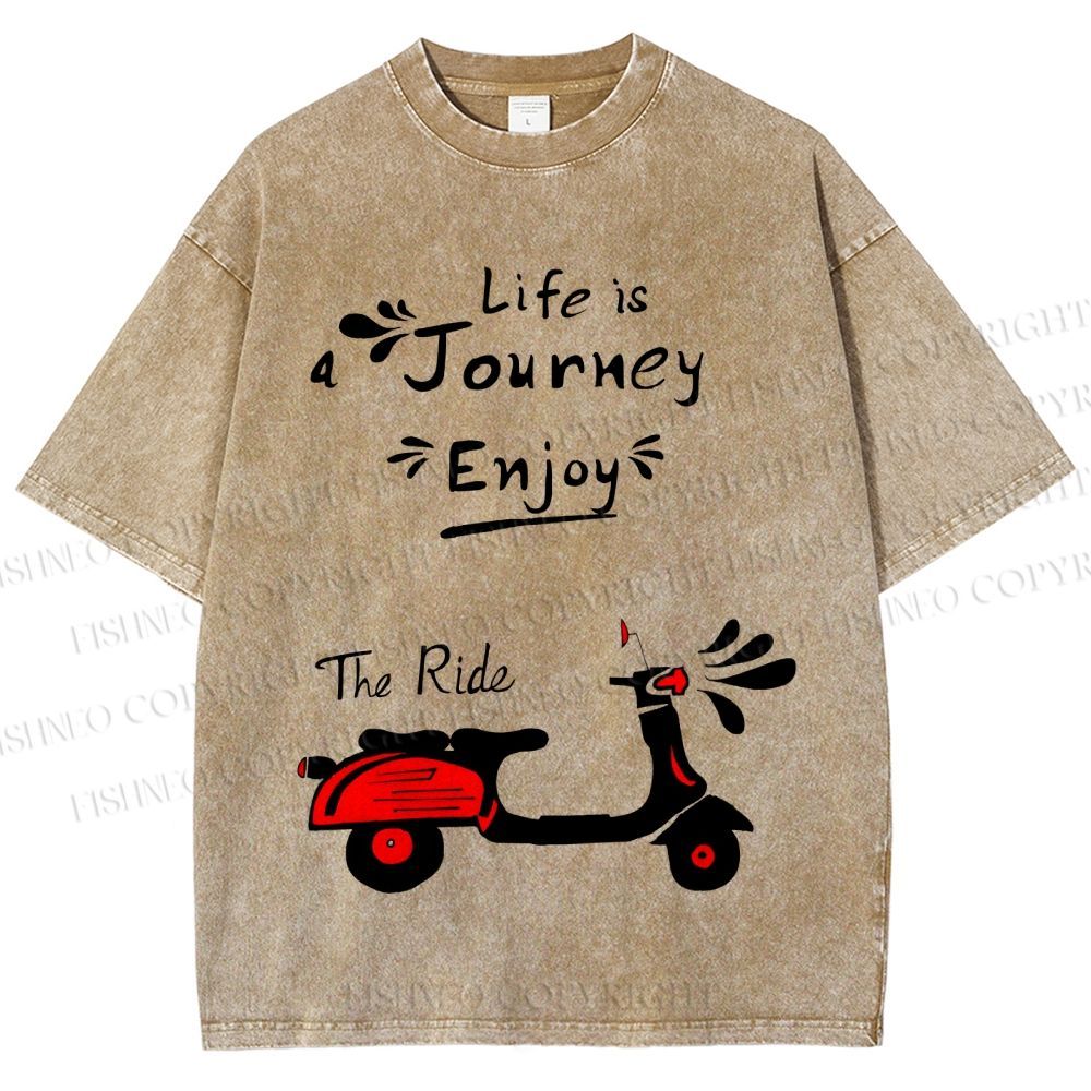 Unisex Life Is A Journey Enjoy The Ride Motorcycles Printed Washed Tee