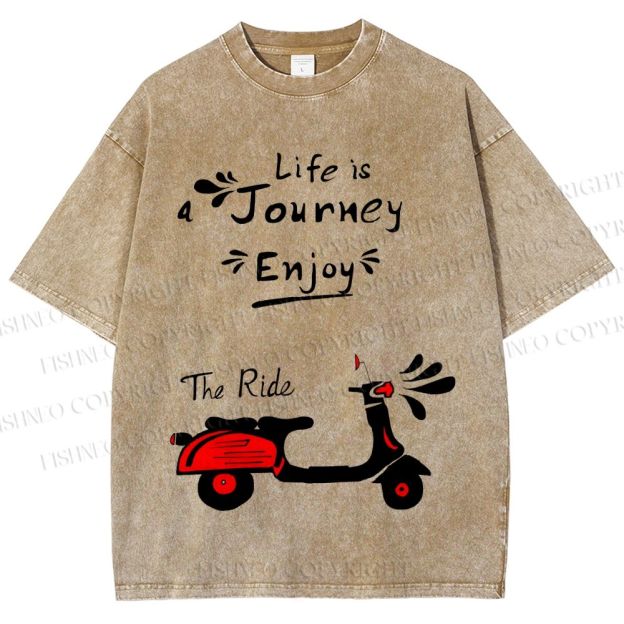 Unisex Life Is A Journey Enjoy The Ride Motorcycles Printed Washed Tee