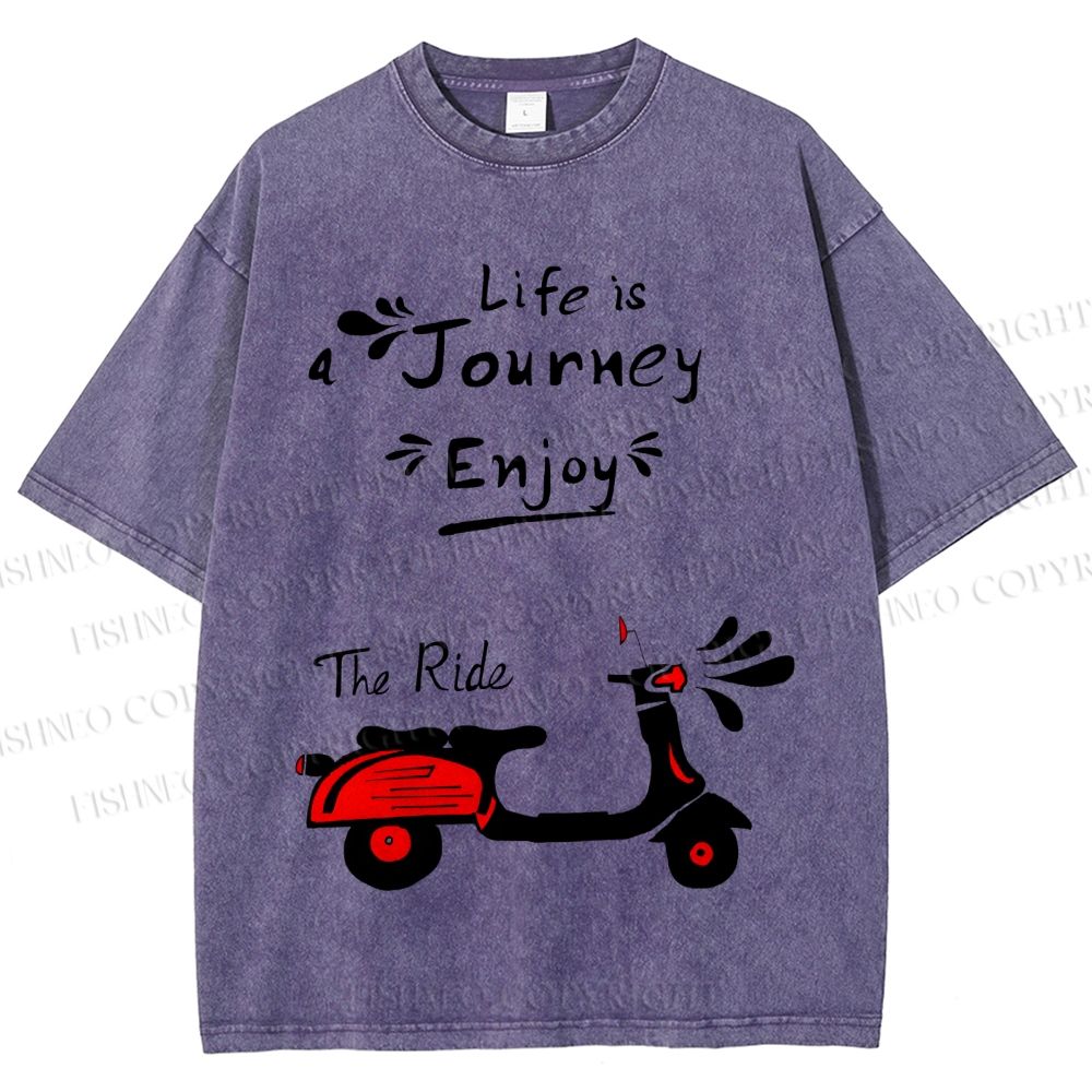 Unisex Life Is A Journey Enjoy The Ride Motorcycles Printed Washed Tee