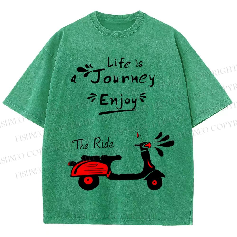 Unisex Life Is A Journey Enjoy The Ride Motorcycles Printed Washed Tee