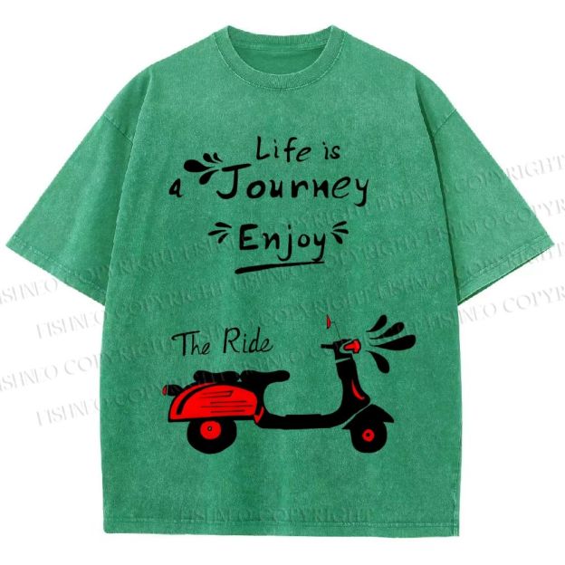 Unisex Life Is A Journey Enjoy The Ride Motorcycles Printed Washed Tee
