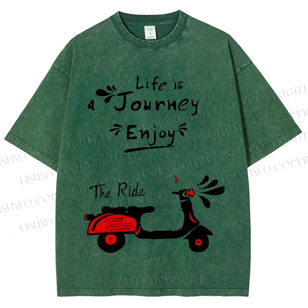 Unisex Life Is A Journey Enjoy The Ride Motorcycles Printed Washed Tee