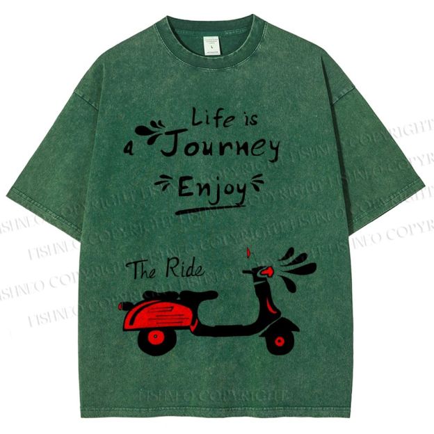 Unisex Life Is A Journey Enjoy The Ride Motorcycles Printed Washed Tee
