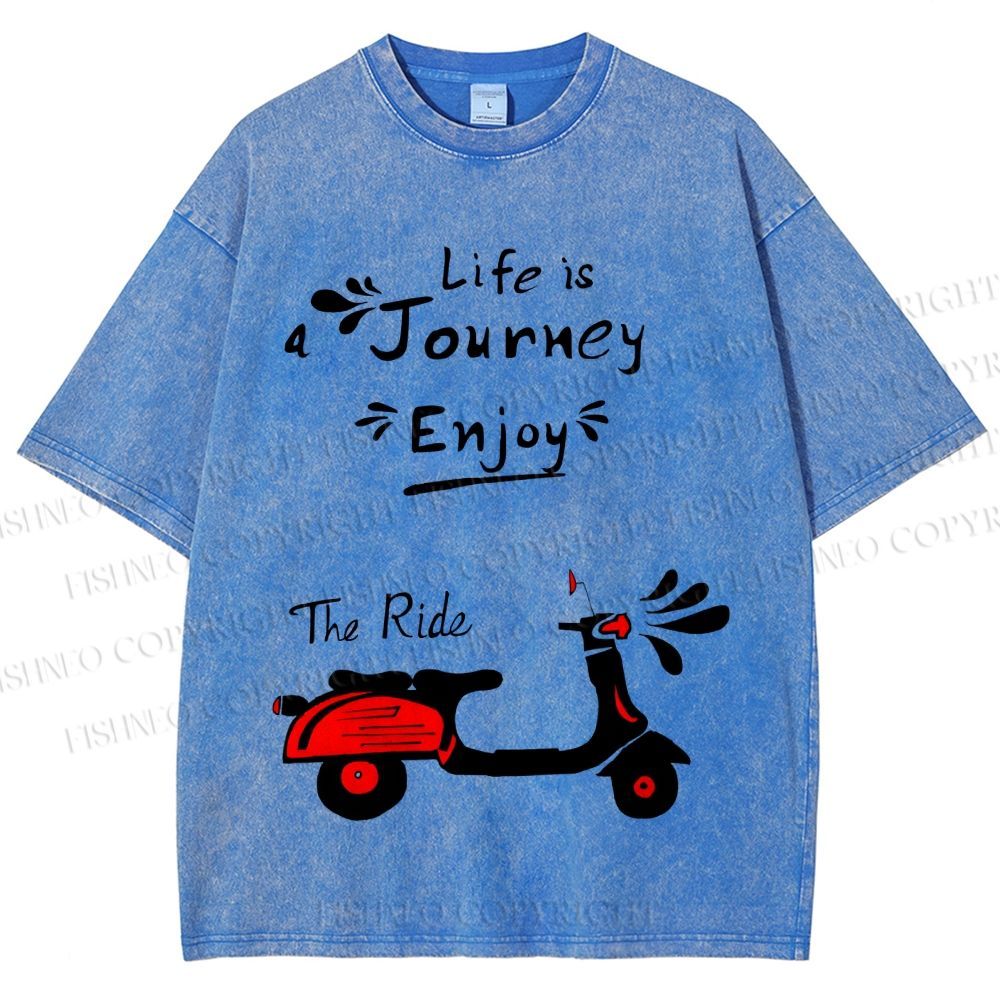Unisex Life Is A Journey Enjoy The Ride Motorcycles Printed Washed Tee