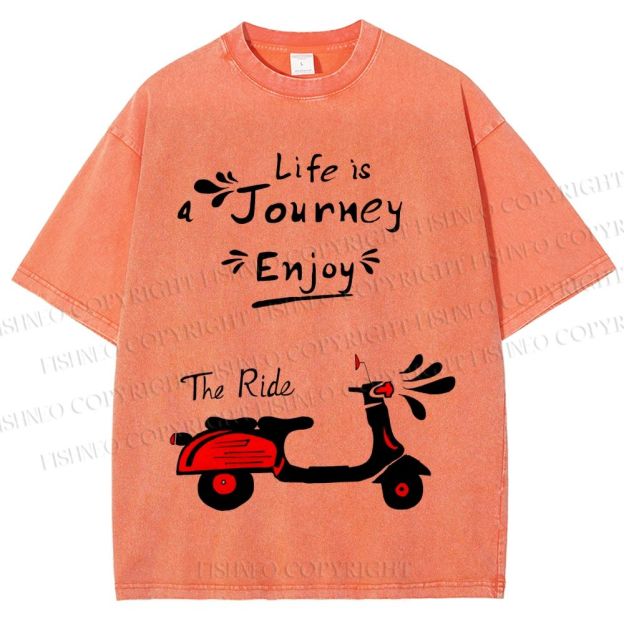 Unisex Life Is A Journey Enjoy The Ride Motorcycles Printed Washed Tee