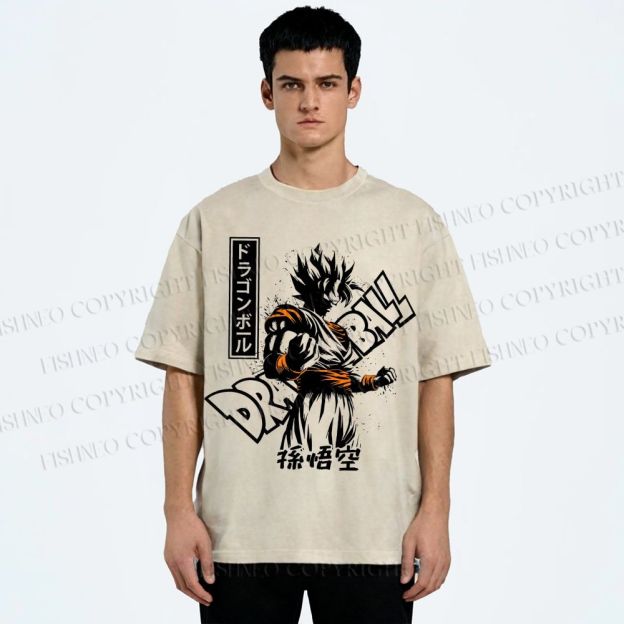 Unisex Dragon Ball Goku Printed Washed Tee