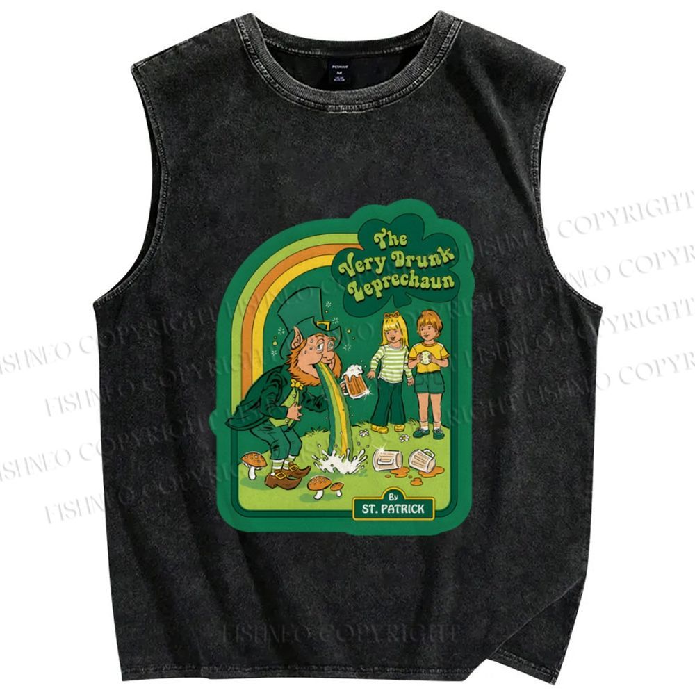 Unisex The Very Drunk Leprechaun St. Patrick Printed Washed Tank Top