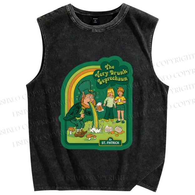 Unisex The Very Drunk Leprechaun St. Patrick Printed Washed Tank Top