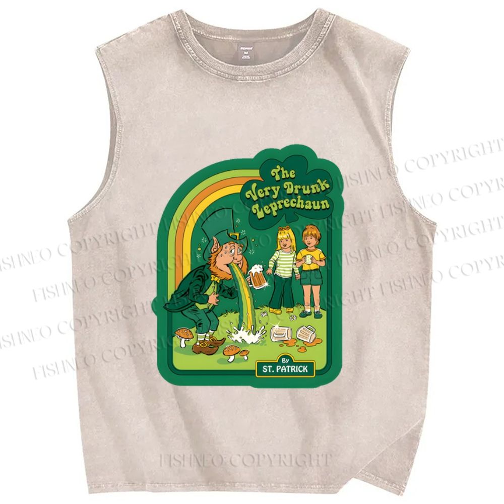 Unisex The Very Drunk Leprechaun St. Patrick Printed Washed Tank Top