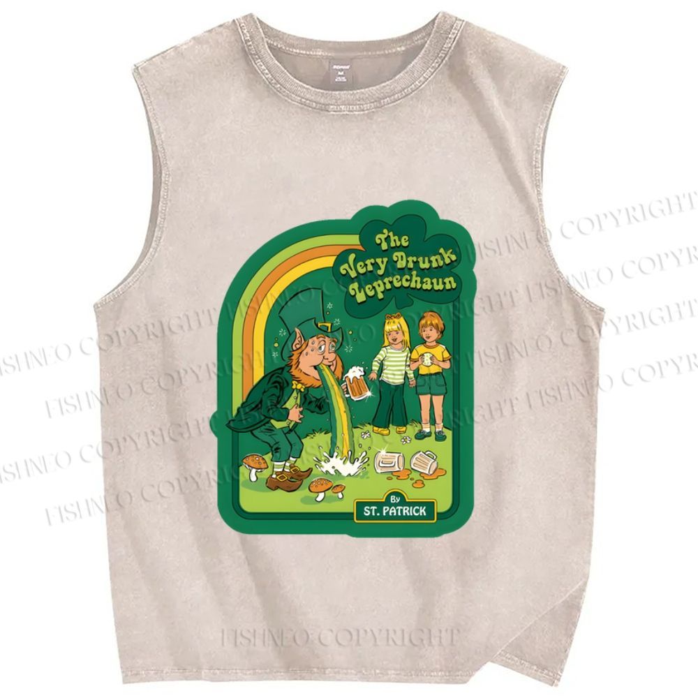 Unisex The Very Drunk Leprechaun St. Patrick Printed Washed Tank Top
