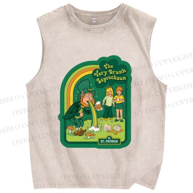 Unisex The Very Drunk Leprechaun St. Patrick Printed Washed Tank Top