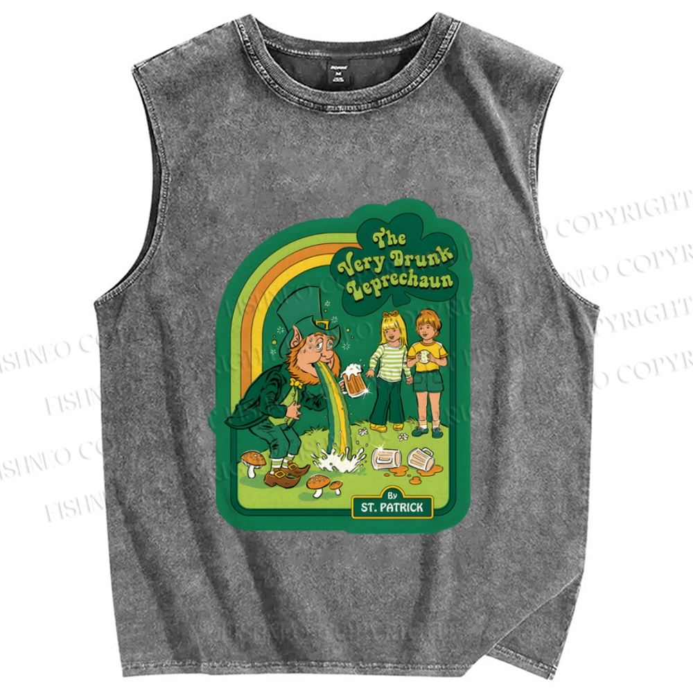 Unisex The Very Drunk Leprechaun St. Patrick Printed Washed Tank Top